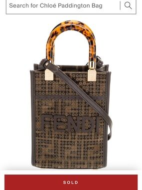 Fendi Brown Sequin Mini Tote with Tortoiseshell Handles